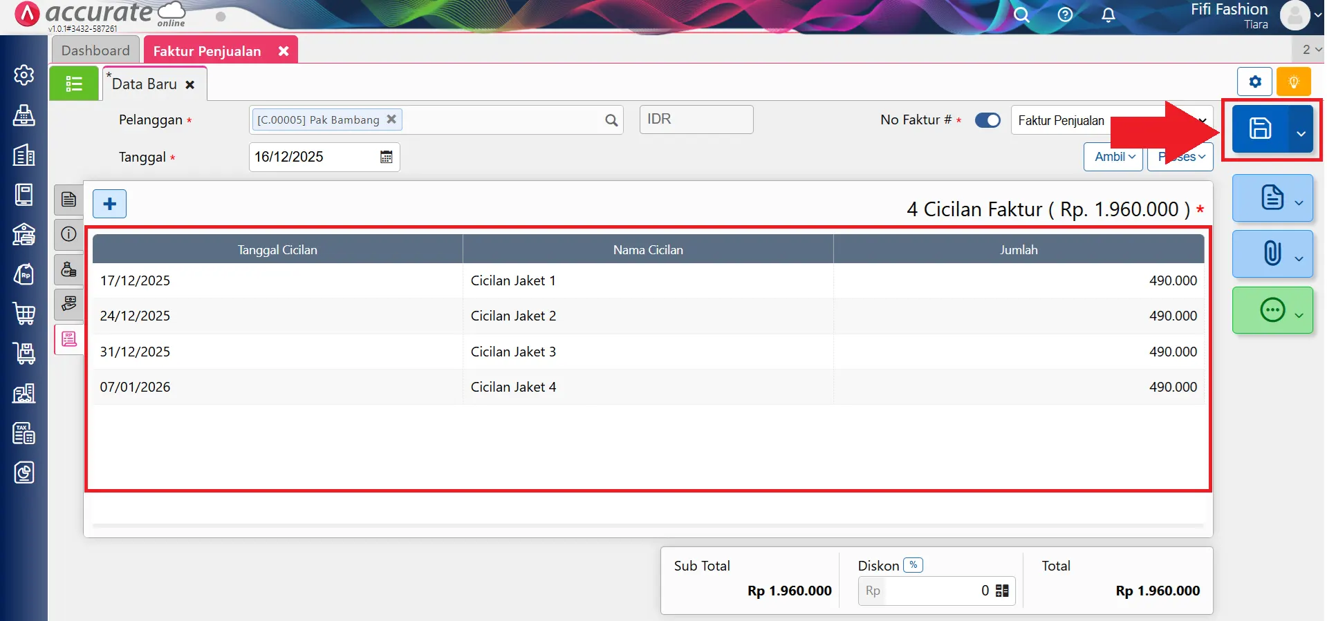membuat faktur penjualan cicilan